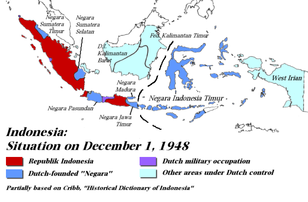 Status geografis Negara Indonesia 1 Desember 1948 yang hanya meliputi sebagian Sumatera dan Jawa