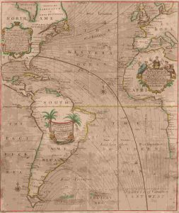 Peta isogonic Samudra Atlantik Utara dan Selatan oleh Edmond Halley 