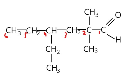 Tata nama asam karboksilat Zenius, Asam - 4 - etil - 2, 2 - dimetil heksanoat.
