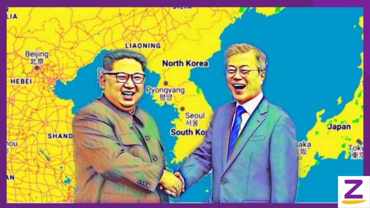 Presiden Korea Utara, Kim Jong-un (kiri) bersama dengan Presiden Korea Selatan Moon Jae-in (kanan) (Arsip Zenius)