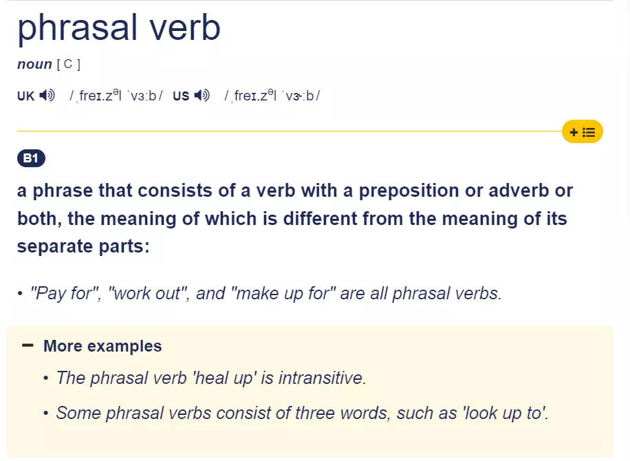 Pengertian phrasal verb menurut kamus Cambridge (Dok. Cambridge)