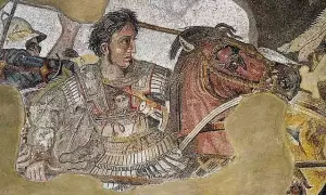 Mozaic Alexander Agung dari Yunani Kuno, pemimpin peradaban klasik.