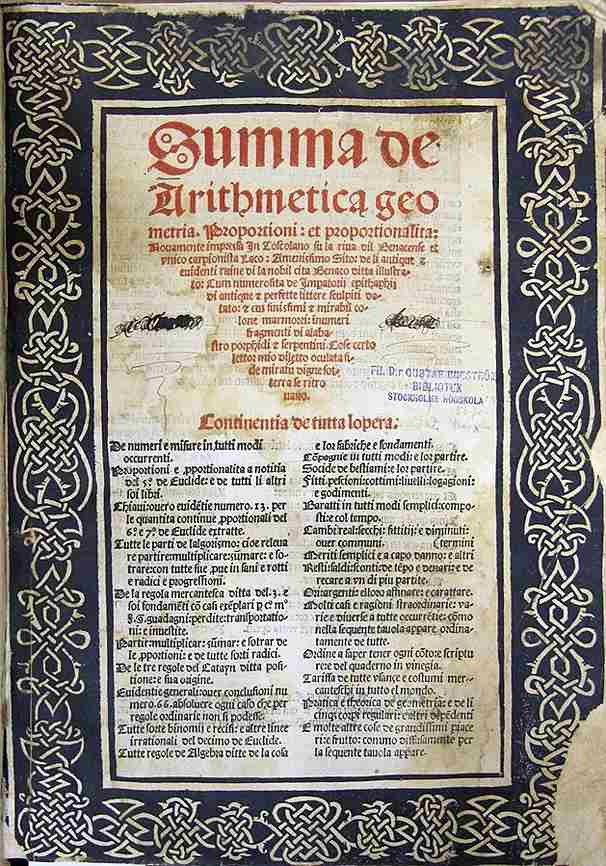 Summa de arithmetica, geometria, proportioni et proportionalita (1494) karya Luca Pacioli