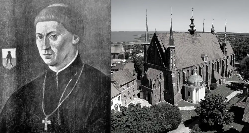 Gambar Lucas Watzenrode paman Nicolaus Copernicus dan Foto Katedral Frauenburg di Polandia.
