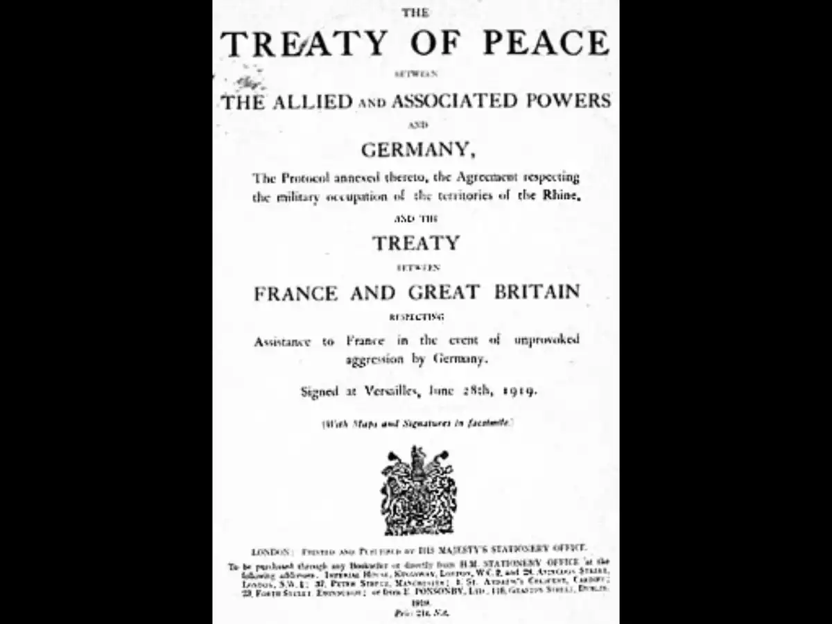 Perjanjian Versailles di tahun 1919 yang menjadi salah satu penyebab terjadinya Perang Dunia II.