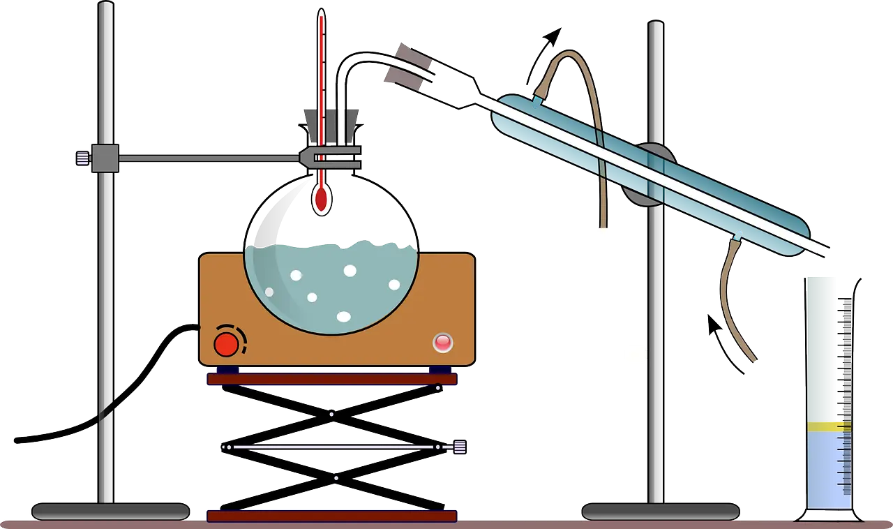 Berbagai alat destilasi pada sebuah eksperimen kimia.