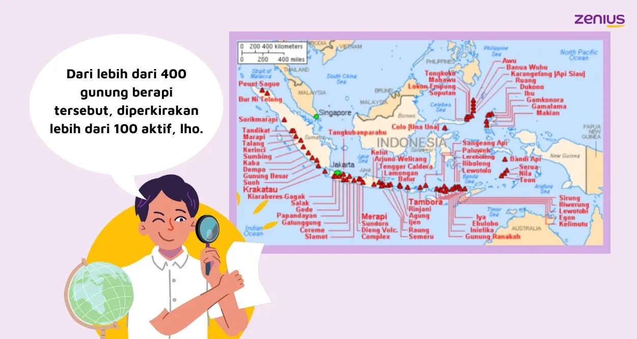 Jumlah gunung berapi di Indonesia mencapai 400, dimana 100 merupakan gunung aktif.