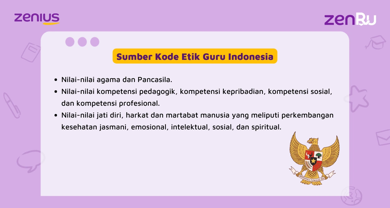 Kode Etik Guru Indonesia bersumber dari beberapa nilai dasar dan nilai operasional.