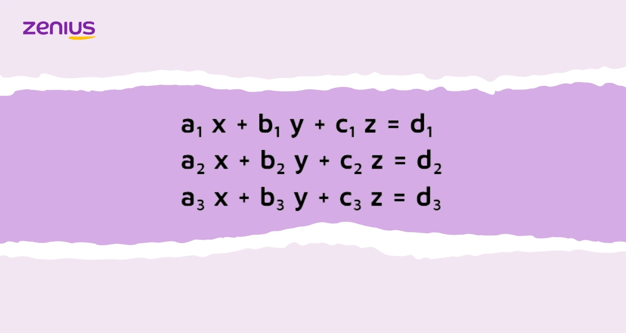 Bentuk umum SPLTV yang terdiri dari tiga persamaan linear dengan masing-masing persamaan mempunyai tiga variabel.