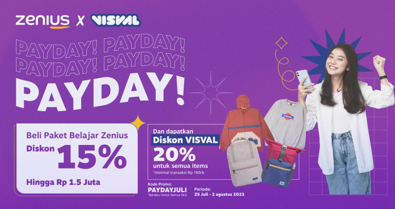 Promo Payday Zenius: Diskon Paket Belajar 15% dan Dapatkan Voucher Visval! 20